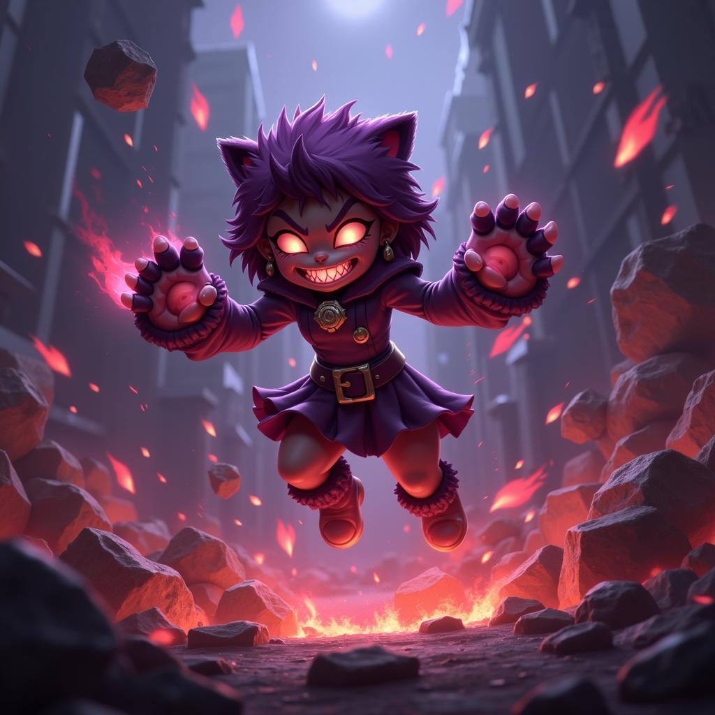 Annie Đứa Trẻ Bóng Tối thi triển chiêu cuối Tibbers trong trò chơi trả thù.