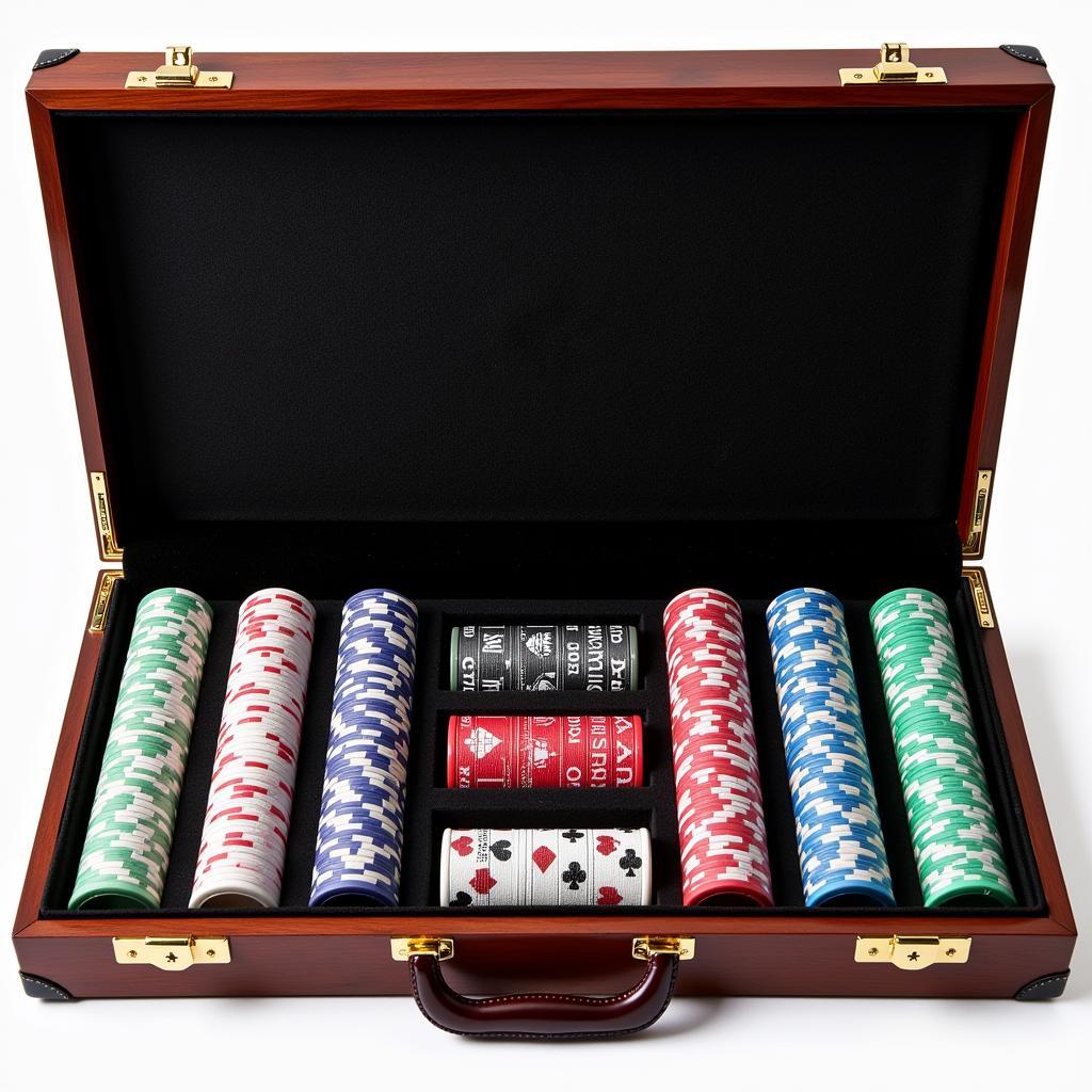 Bán bộ chip chơi poker cao cấp, chất liệu gốm sứ, thiết kế sang trọng, mang đến trải nghiệm chơi bài chuyên nghiệp.