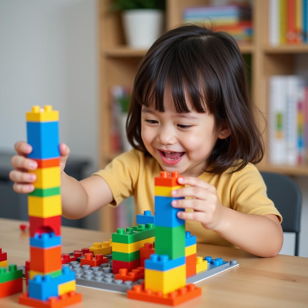 Bé chơi bộ lego màu sắc