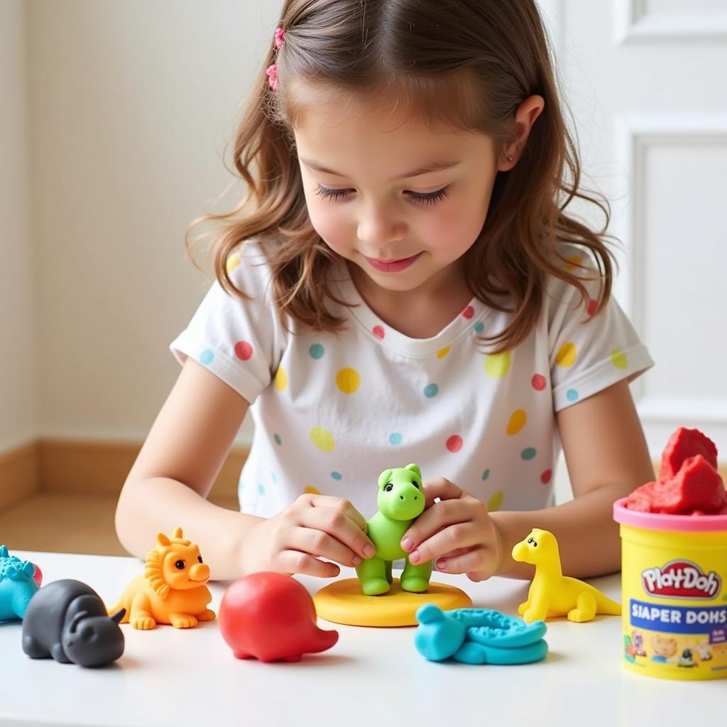 Bé chơi bột Play Doh nặn hình các con vật