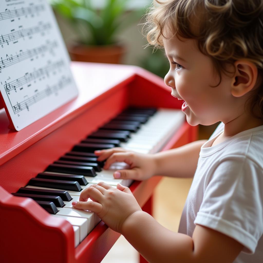 Bé đang chơi piano đồ chơi