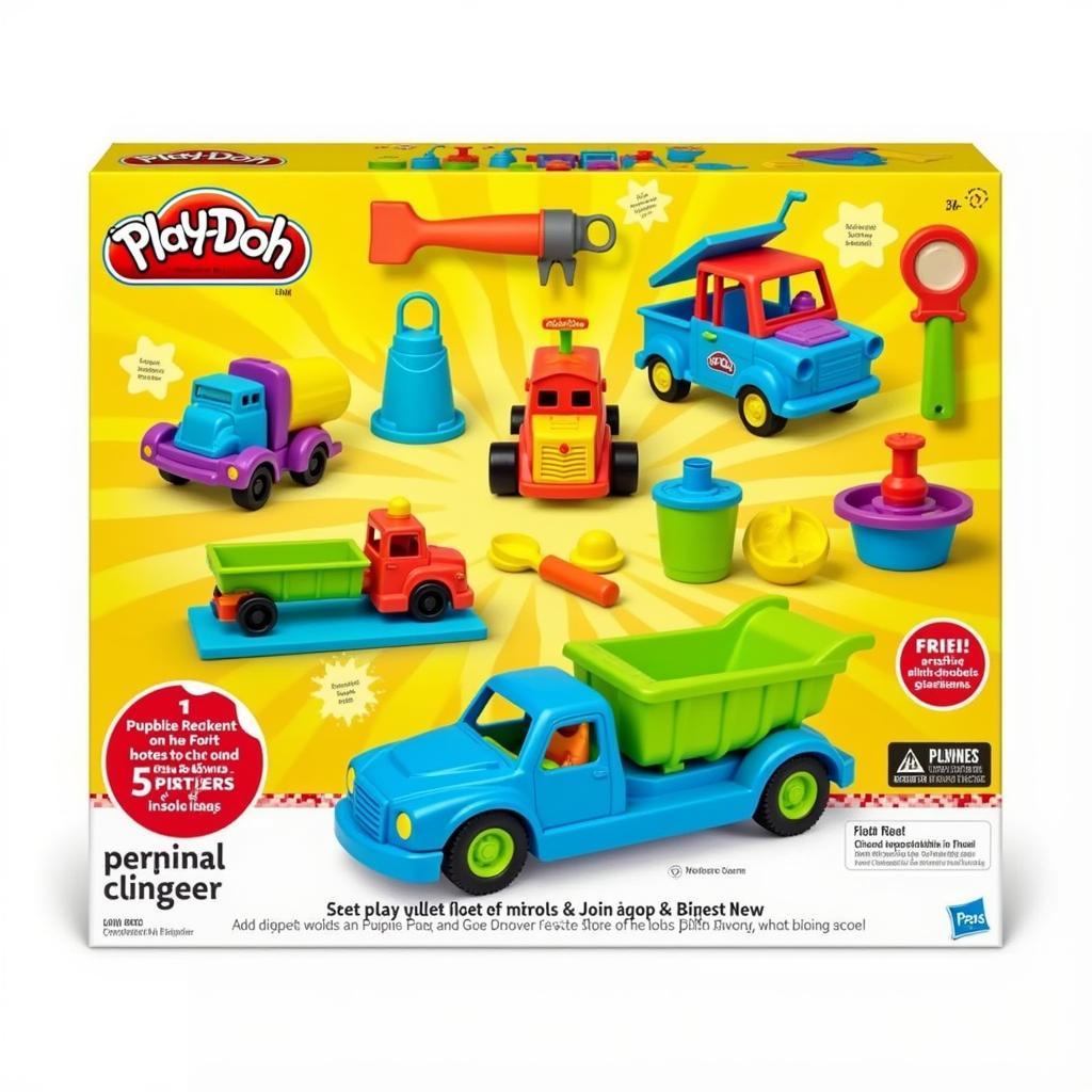 Bộ đồ chơi đất nặn Play Doh xe với nhiều màu sắc rực rỡ, thu hút sự chú ý của trẻ em.