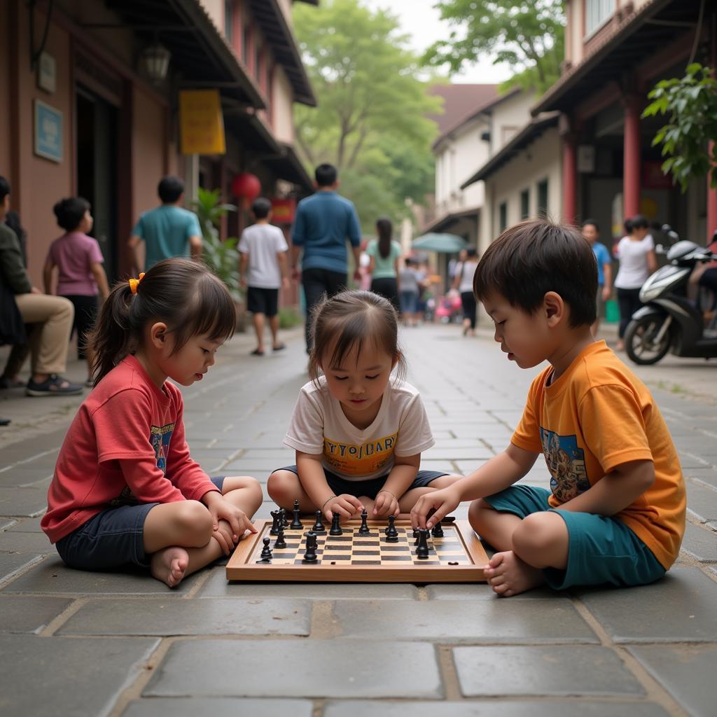 Các em nhỏ chơi ô ăn quan