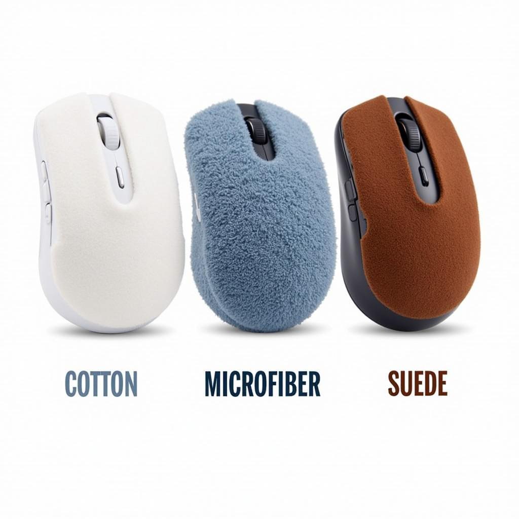 Hình ảnh so sánh các loại bọc vải chuột gaming: cotton, microfiber, da lộn