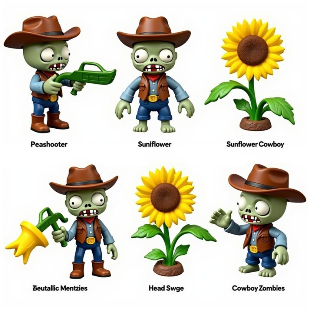 Các Nhân Vật Bộ Đồ Chơi Plant vs Zombie Cao Bồi