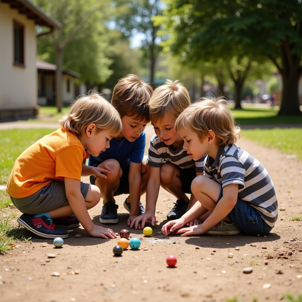 Children playing marbles outdoors