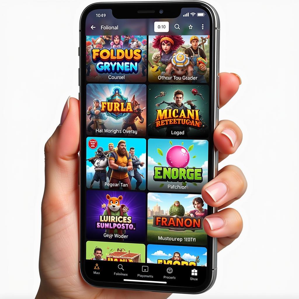 Chọn lựa game mobile cho nhóm bạn: Hình ảnh nhiều thể loại game mobile khác nhau được hiển thị trên màn hình điện thoại, giúp người dùng dễ dàng so sánh và lựa chọn.