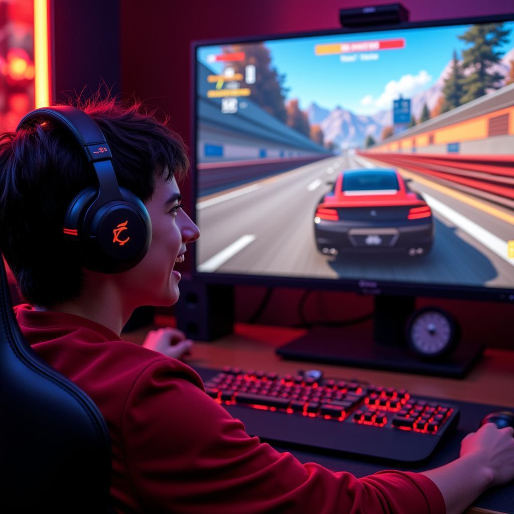 Cris Devil Gamer đang chơi game đua xe với biểu cảm vô cùng hài hước