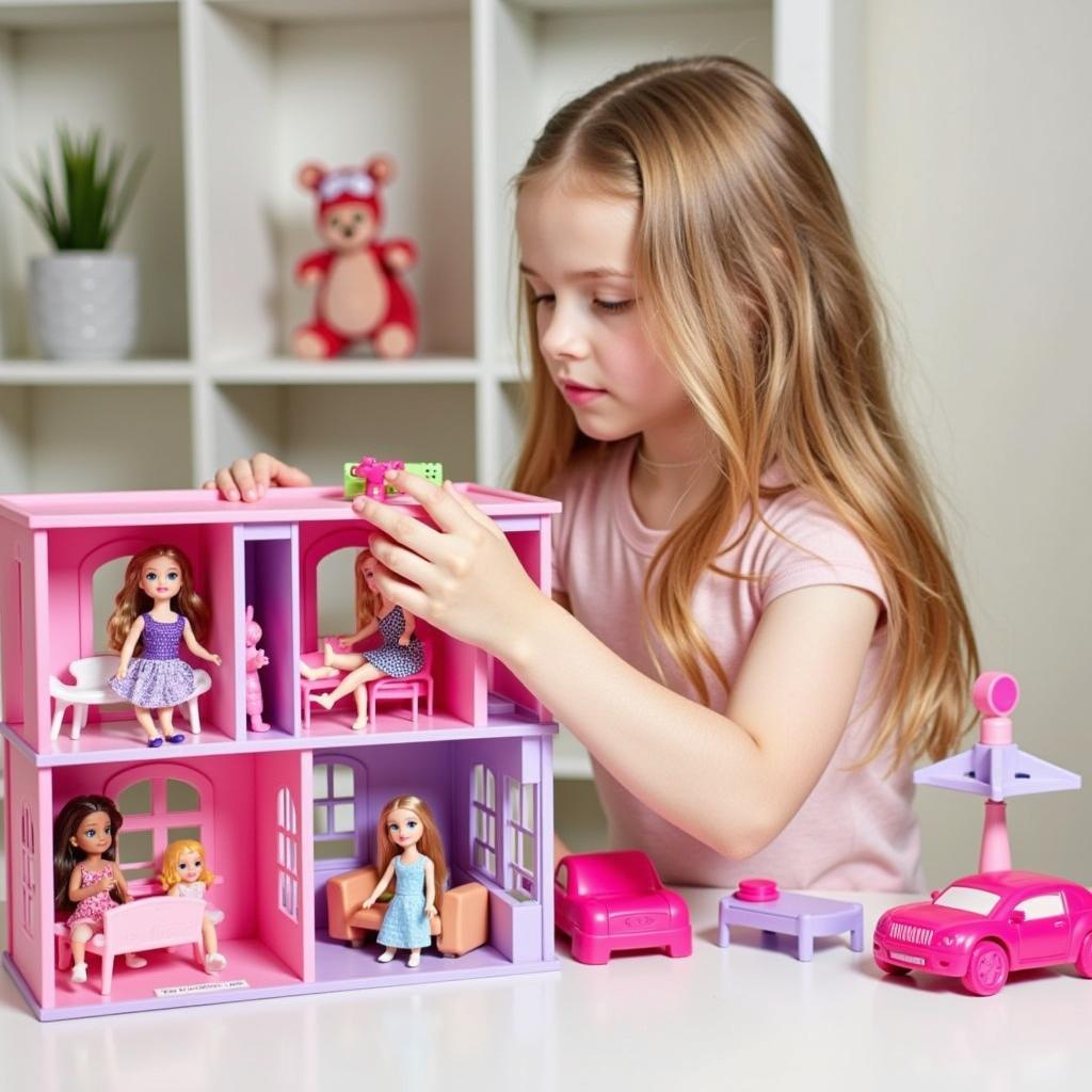 Hình ảnh bé gái chơi với búp bê Barbie