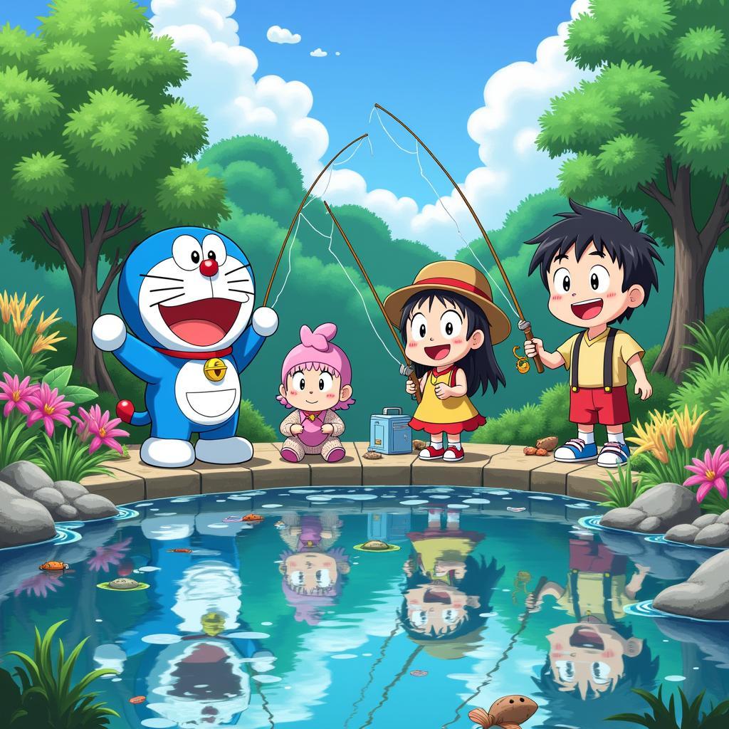 Doraemon và nhóm bạn câu cá