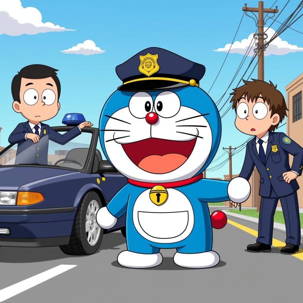 Doraemon sử dụng bảo bối chơi trò cảnh sát