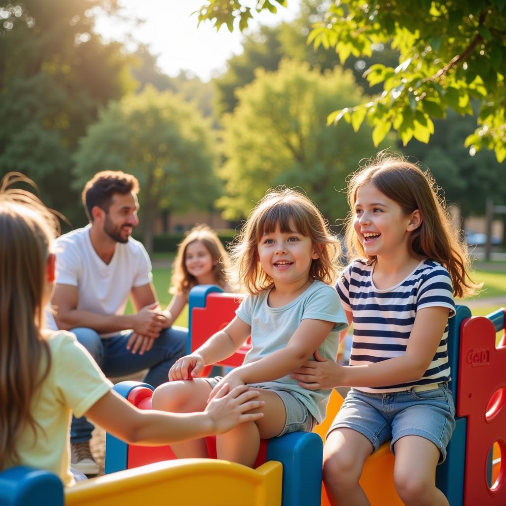 Family having fun at an outdoor playground