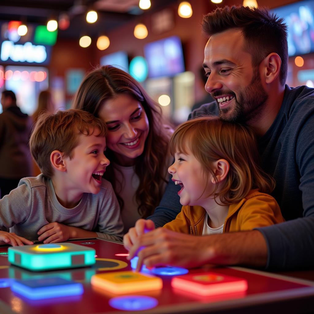 Family enjoying themselves at an entertainment center