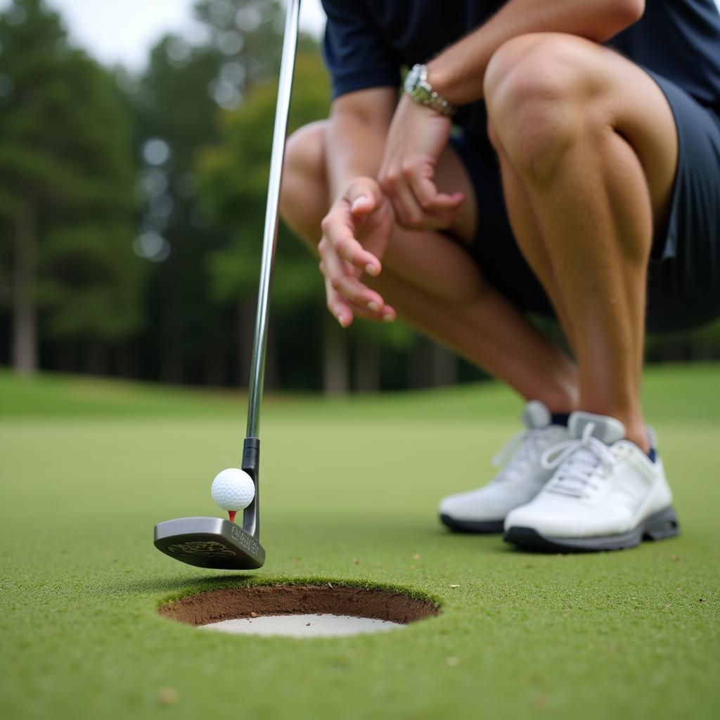 Người chơi golf đang chuẩn bị putt bóng