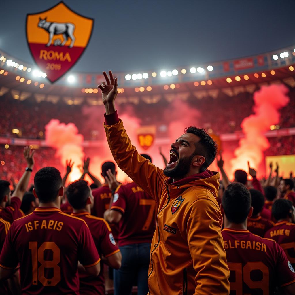 Hình ảnh người hâm mộ AS Roma cổ vũ đội bóng