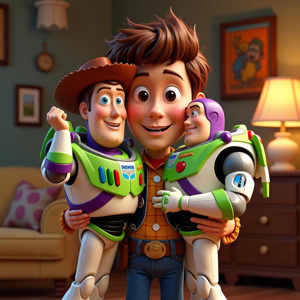 Woody, Buzz và Andy trong Câu Chuyện Đồ Chơi 1