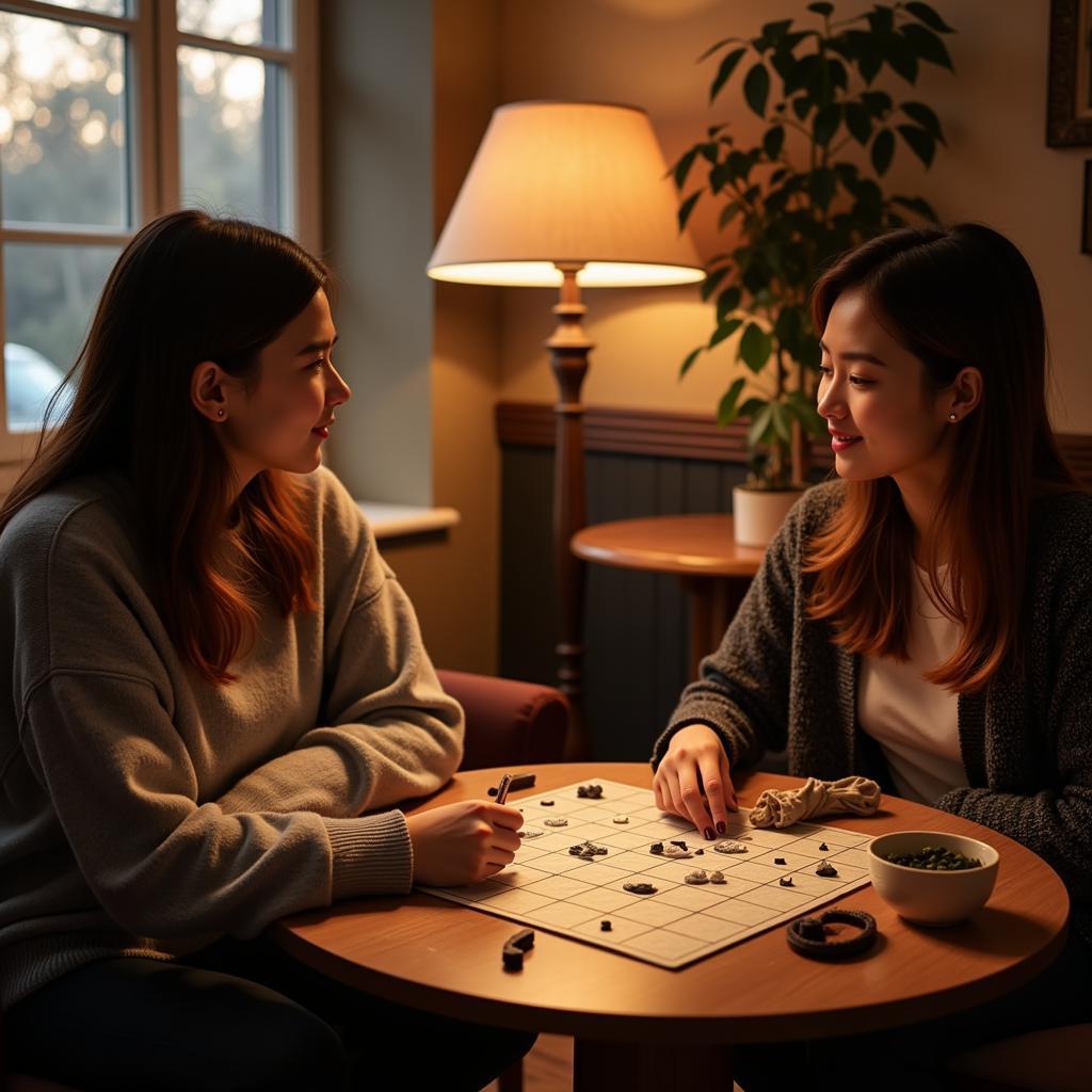 Board game ít người chơi dành cho hai người đang chơi vui vẻ.