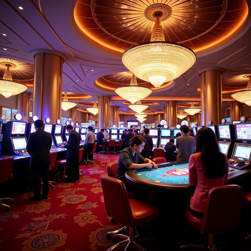 Hình ảnh sòng casino sang trọng với người Việt đang chơi