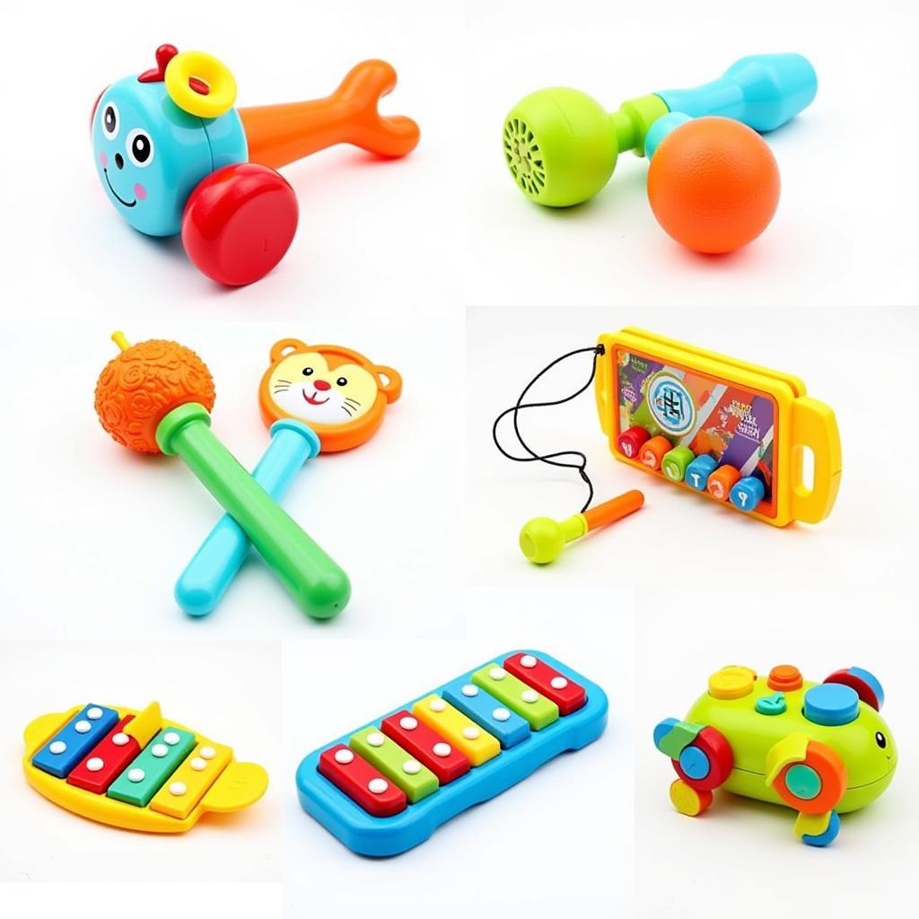 Đồ chơi nhạc cụ cho trẻ dưới 3 tuổi: trống lắc, lục lạc, đàn piano mini, an toàn và kích thích giác quan