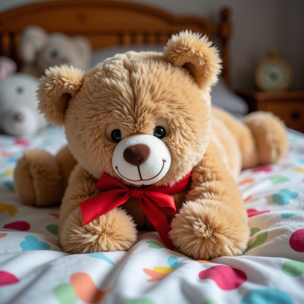 Gấu bông Teddy mềm mại nằm trên giường