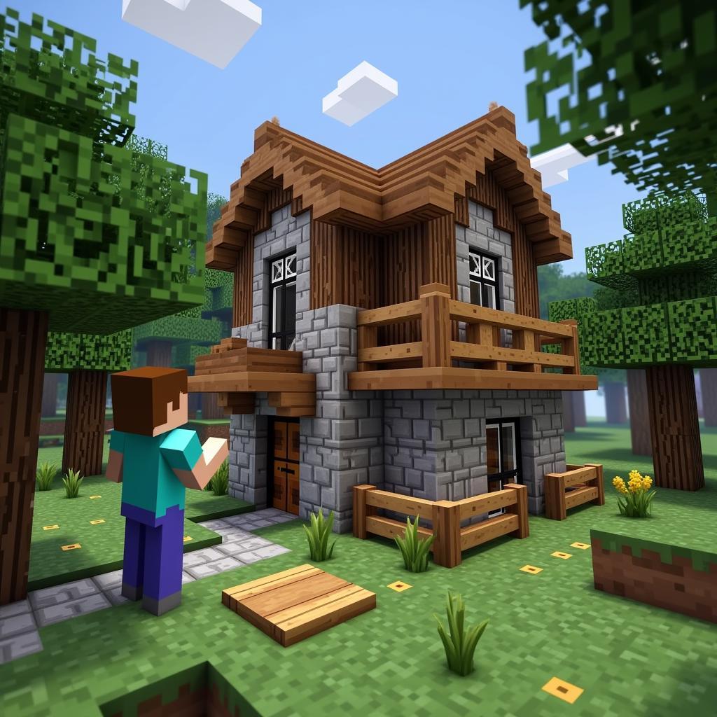 Khám phá thế giới Minecraft: Hình ảnh người chơi đang xây dựng một ngôi nhà trong Minecraft