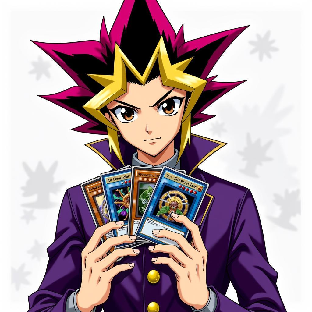 Hình ảnh Yugi và bộ bài của cậu ấy trong anime Yugioh!